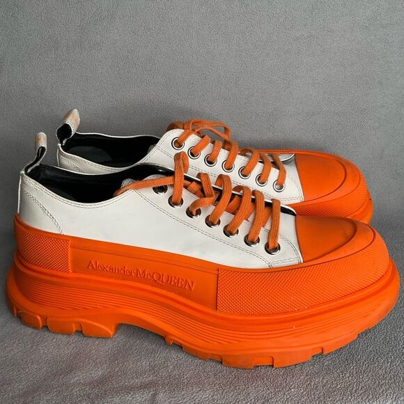Alexander McQueen White & Orange Tread Slick Low Sneakers size 42/9 Platform - Picture 8 of 12